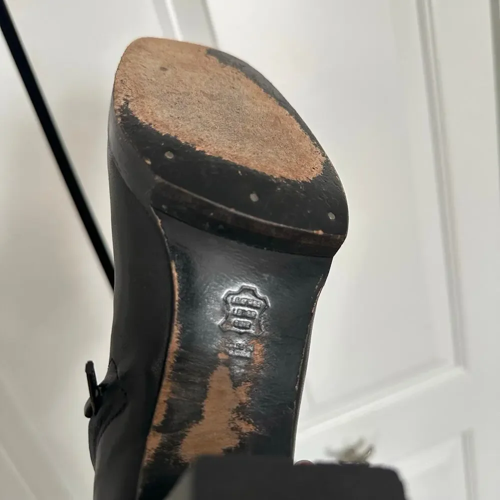Robert Clergerie Paris Block Heel Zip Ankle Leather Boots Black Size 7